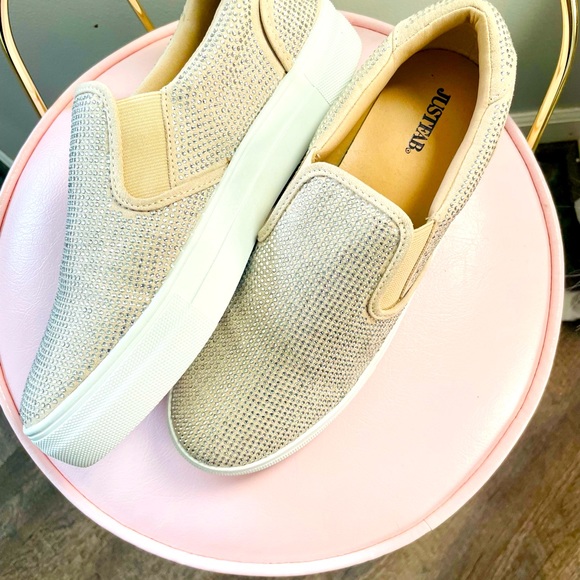 JustFab Shoes - Never worn Just Fab glitter slip on canvas shoes.